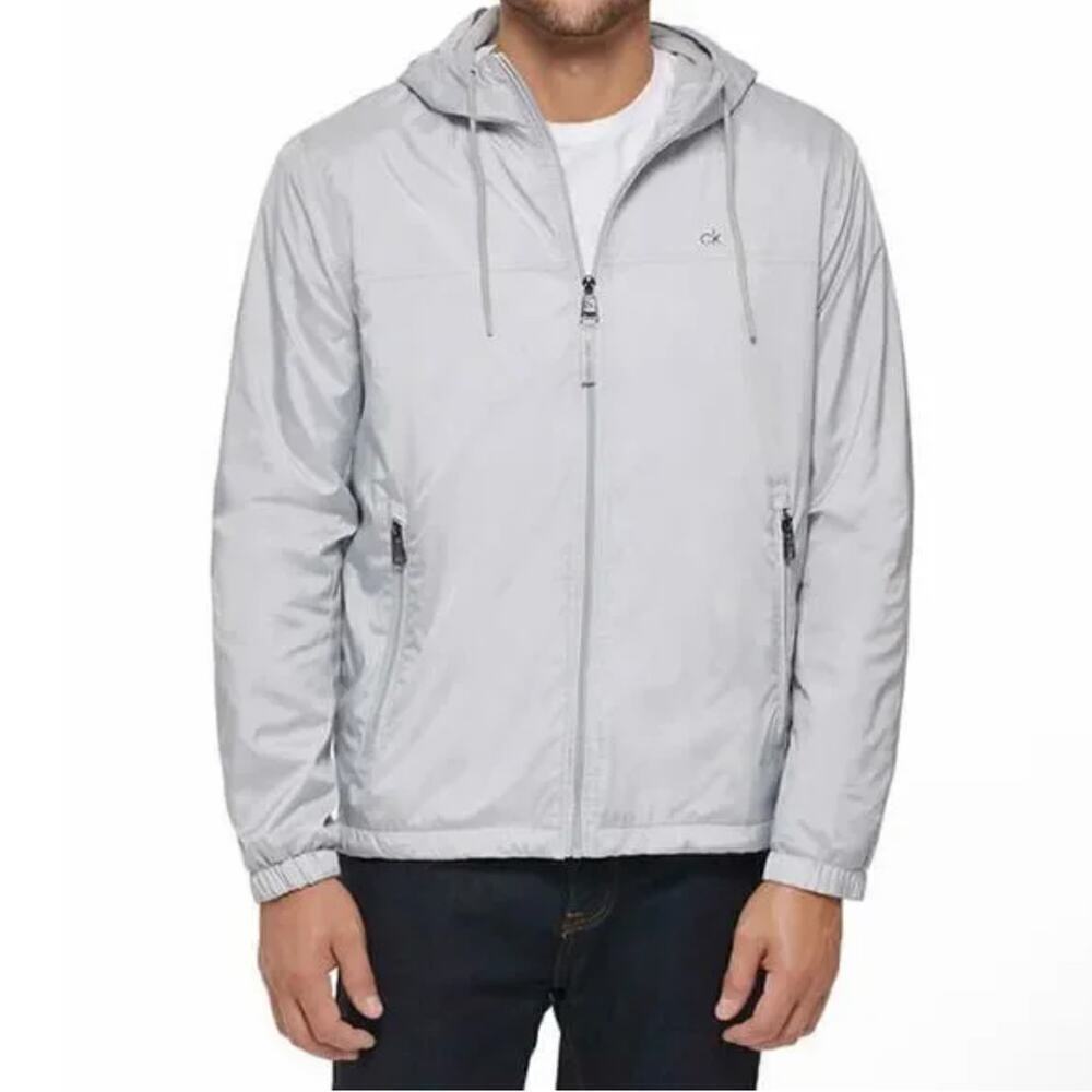 New! Calvin Klein Men's Fleece Lined Lightweight Windbreaker Hooded Jacket
